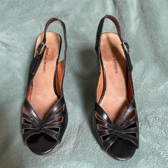 Vintage Black Leather Slingback heels size 5 - Picture 2 of 8